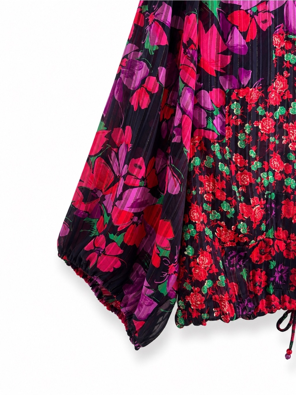 DIANE FREIS VINTAGE GEORGETTE Floral Blouse Boho Sheer Balloon Sleeve TOP SZ L - Picture 4 of 7